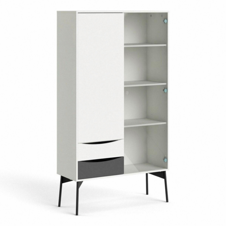 Rutherglen China Cabinet 1 Door 1 Glass Door 2 Drawers in Grey and White | Dining Cabinet | Dining Cabinets