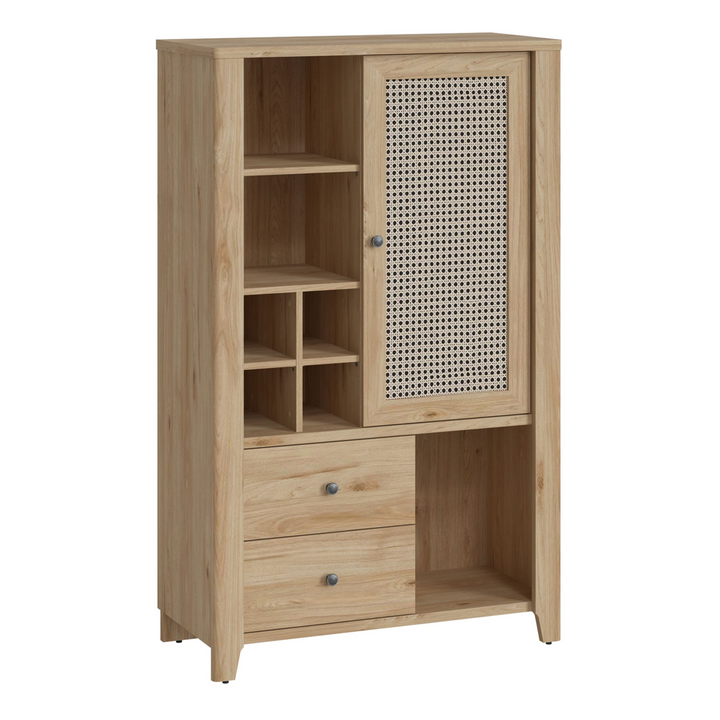 Braintree 1 Door 2 Drawer Cabinet in Jackson Hickory Oak and Rattan Effect | Dining Cabinet | Dining Cabinets