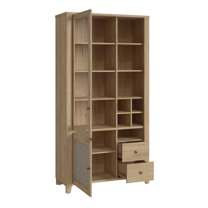 Braintree 2 Door 2 Drawer Display Cabinet in Jackson Hickory Oak and Rattan Effect | Dining Cabinet | Dining Cabinets