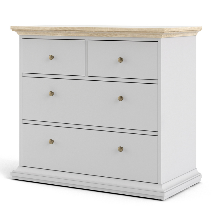 Solihull Chest of 4 Drawers in White and Oak | Chest of Drawers | Drawers 