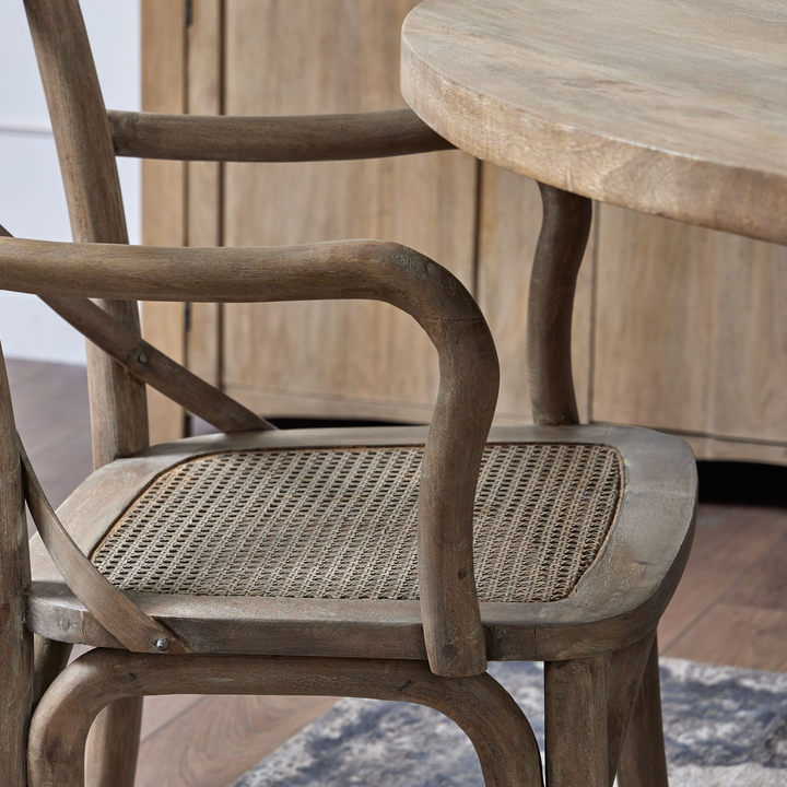 Middleton Collection Cross Back Carver Chair With Rush Seat | Dining Chair | Wooden Dining Chair