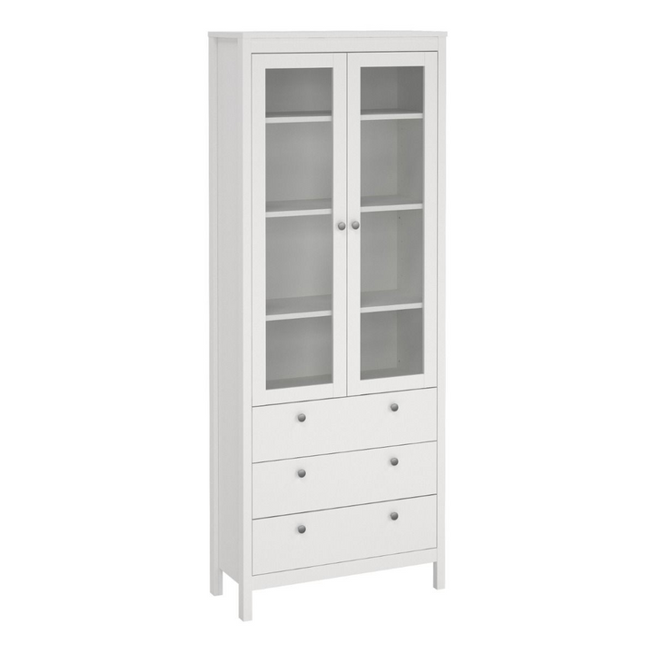 Hindley China Cabinet 2 Glass Doors with 3 Drawers in White | Dining Cabinet | Dining Cabinets