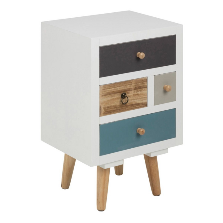 Coalville White Shabby Chic Multi Coloured Bedside with 4 Drawers | Bedside Cabinet | Bedside Cabinets | Bedroom Cabinet