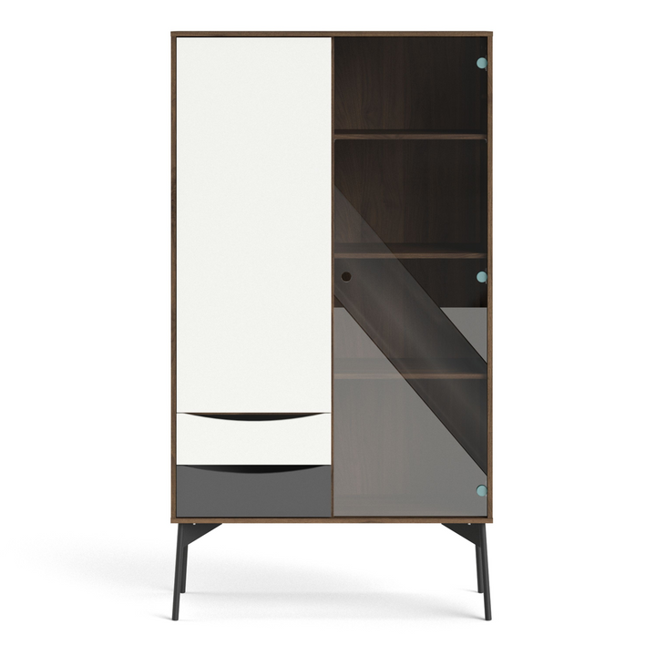 Rutherglen China Cabinet 1 Door 1 Glass Door 2 Drawers in Grey, White and Walnut | Dining Cabinet | Dining Cabinets