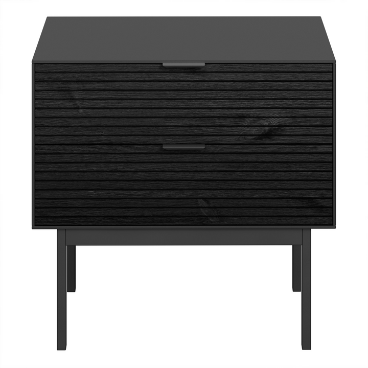 Wellington Bedside Table 2 Drawers in Granulated Black Brushed Black | Bedside Cabinet | Bedside Cabinets | Bedroom Cabinet