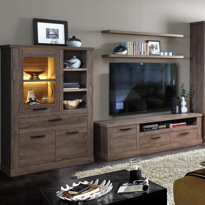 Chichester 1 Door 1 Drawer 3 Shelve Display Cabinet in Tabak Oak | Dining Cabinet | Dining Cabinets