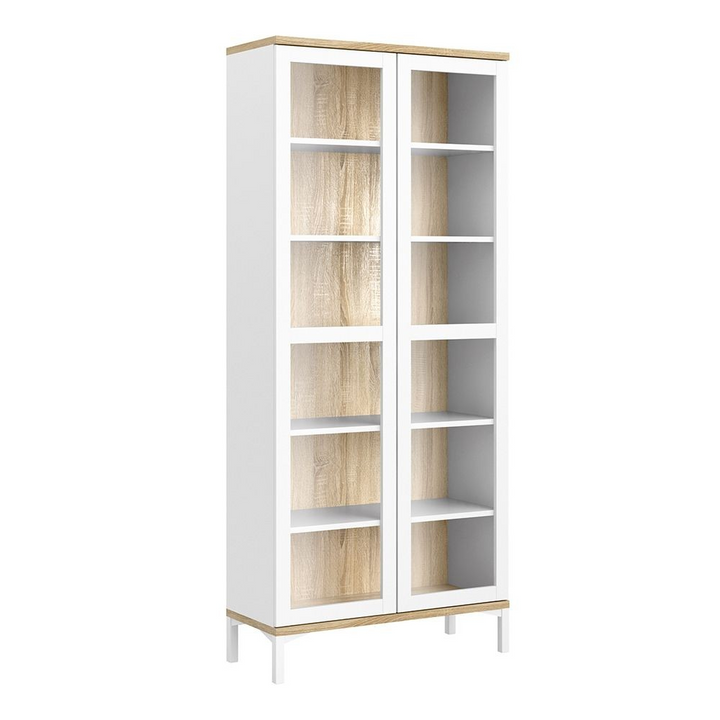 Spalding Display Cabinet Glazed 2 Doors in White and Oak | Dining Cabinet | Dining Cabinets