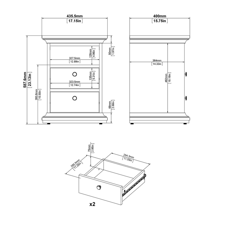 Solihull Bedside 2 Drawers in White and Oak | Bedside Cabinet | Bedside Cabinets | Bedroom Cabinet