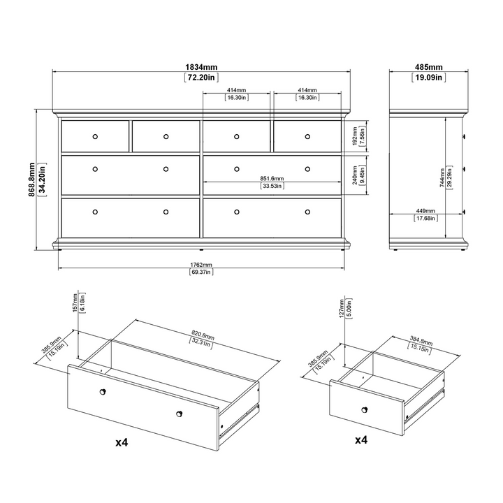 Solihull Chest of 8 Drawers in White | Chest of Drawers | Drawers 