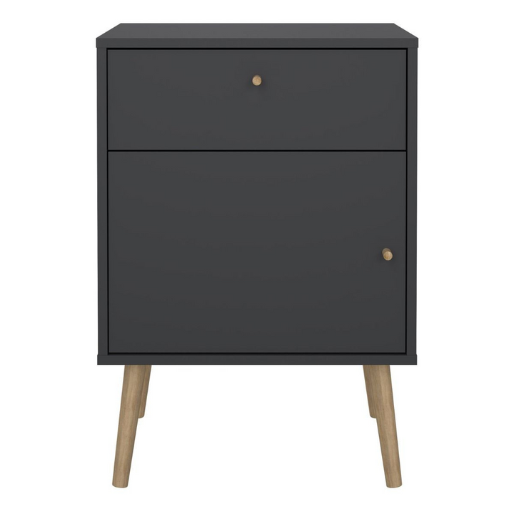 Broadstairs Nightstand 1 Door + 1 Drawer Dark Grey | Bedside Cabinet | Bedside Cabinets | Bedroom Cabinet