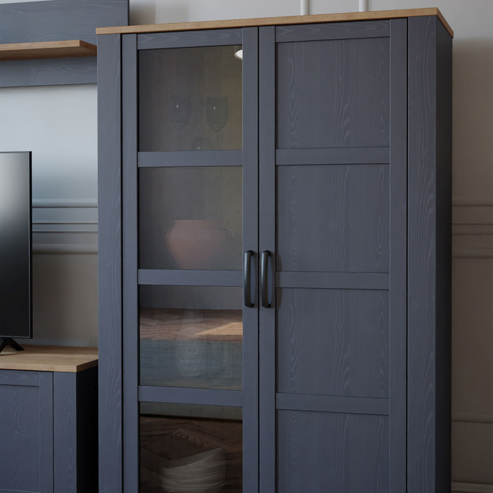 Hitchin 2 Door Display Cabinet in Riviera Oak/Navy | Dining Cabinet | Dining Cabinets