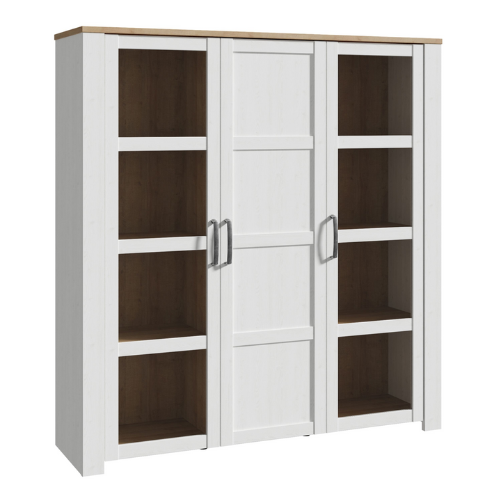 Hitchin 3 Door Large Display Cabinet in Riviera Oak/White | Dining Cabinet | Dining Cabinets