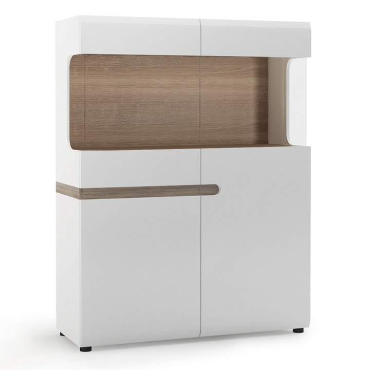 Cheadle Living Low Display Cabinet 109cm Wide in White with a Truffle Oak Trim | Dining Cabinet | Dining Cabinets