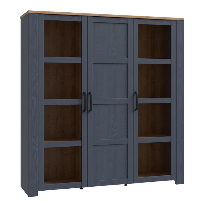 Hitchin 3 Door Large Display Cabinet in Riviera Oak/Navy | Dining Cabinet | Dining Cabinets