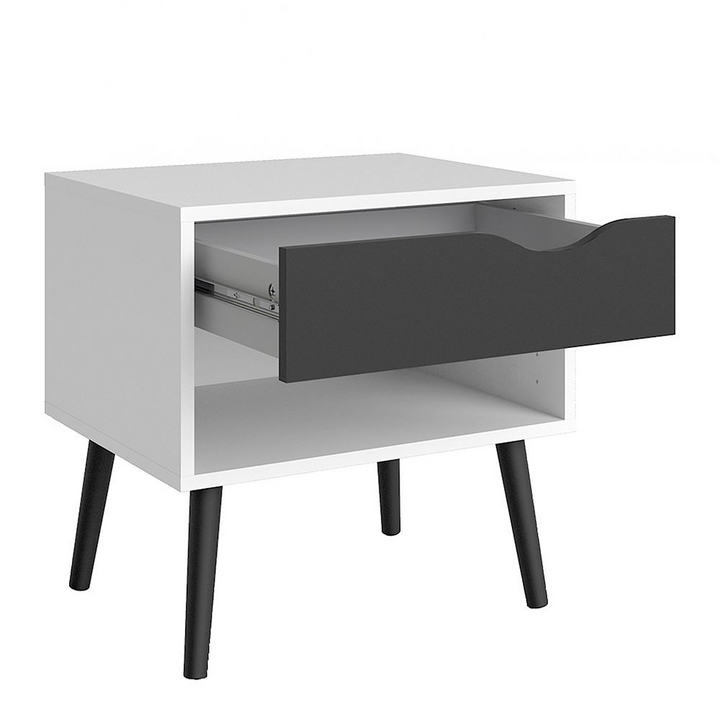 Luton Bedside 1 Drawer in White and Black Matt | Bedside Cabinet | Bedside Cabinets | Bedroom Cabinet