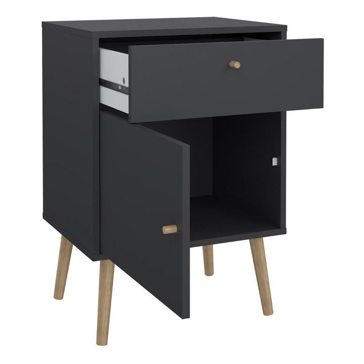 Broadstairs Nightstand 1 Door + 1 Drawer Dark Grey | Bedside Cabinet | Bedside Cabinets | Bedroom Cabinet