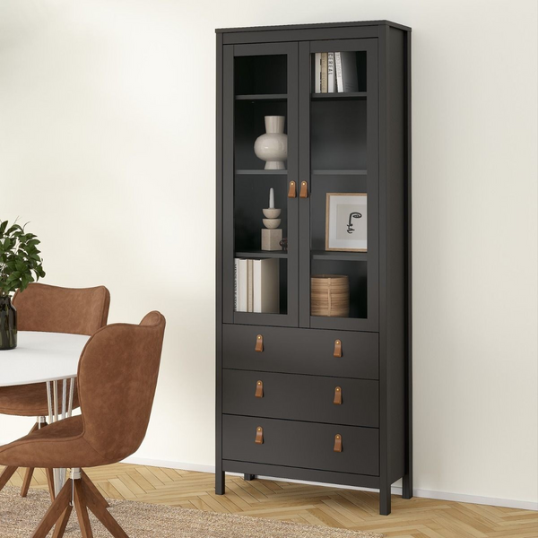 Droitwich China Cabinet 2 Glass Doors with 3 Drawers in Matt Black | Dining Cabinet | Dining Cabinets