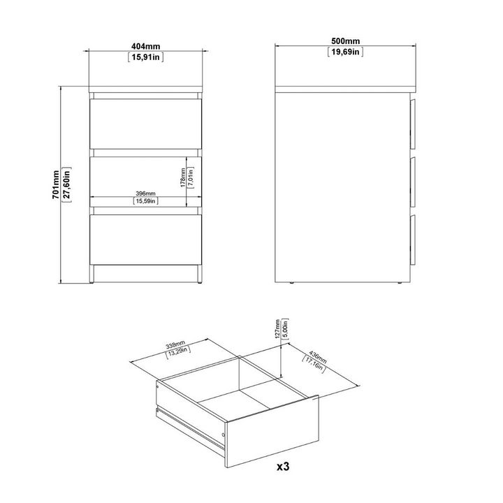 Brook Bedside 3 Drawers in White High Gloss | Bedside Cabinet | Bedside Cabinets | Bedroom Cabinet