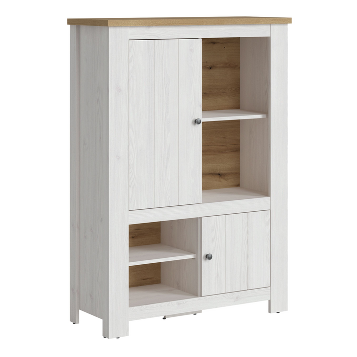 Deal 2 Door 4 Shelves Cabinet in White and Oak | Dining Cabinet | Dining Cabinets