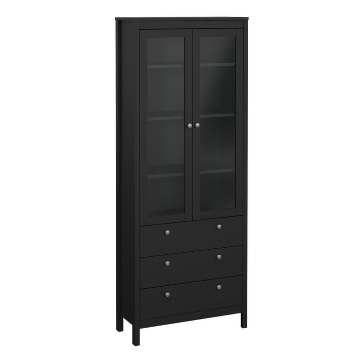 Hindley China Cabinet 2 Glass Doors with 3 Drawers in Matt Black | Dining Cabinet | Dining Cabinets