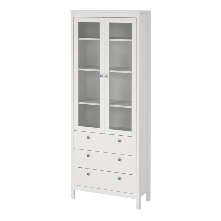 Hindley China Cabinet 2 Glass Doors with 3 Drawers in White | Dining Cabinet | Dining Cabinets