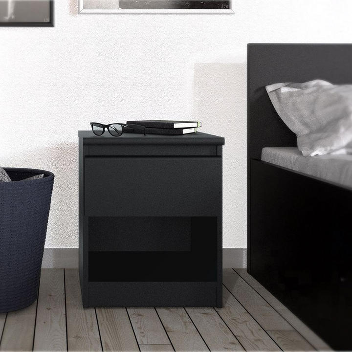 Brook Bedside 1 Drawer 1 Shelf in Black Matt | Bedside Cabinet | Bedside Cabinets | Bedroom Cabinet