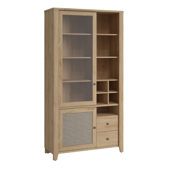 Braintree 2 Door 2 Drawer Display Cabinet in Jackson Hickory Oak and Rattan Effect | Dining Cabinet | Dining Cabinets