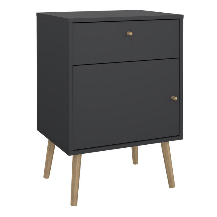 Broadstairs Nightstand 1 Door + 1 Drawer Dark Grey | Bedside Cabinet | Bedside Cabinets | Bedroom Cabinet