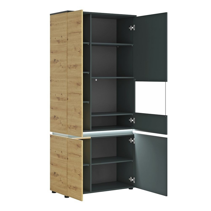 Ecclesfield 4 Door Tall Display Cabinet RH (including LED lighting) in Platinum and Oak | Dining Cabinet | Dining Cabinets