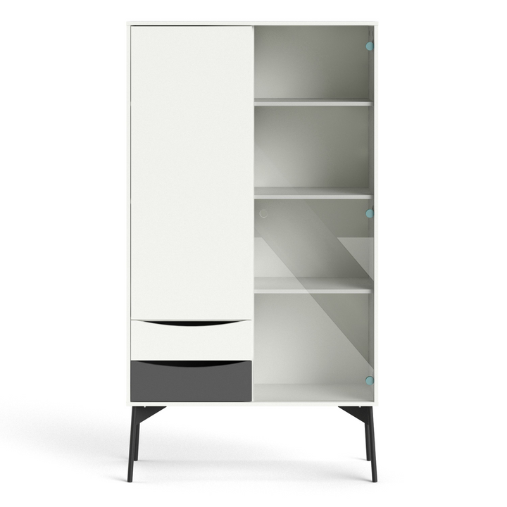 Rutherglen China Cabinet 1 Door 1 Glass Door 2 Drawers in Grey and White | Dining Cabinet | Dining Cabinets
