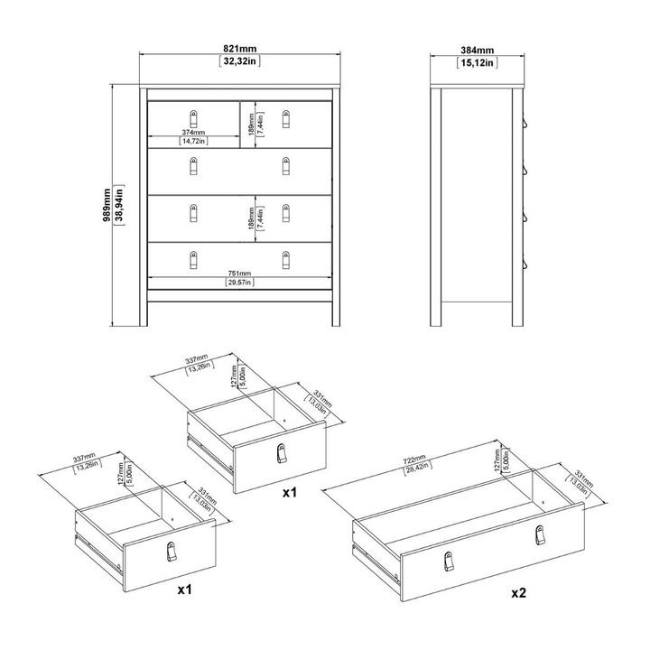 Droitwich Chest 3+2 Drawers in Matt Black | Chest of Drawers | Drawers 