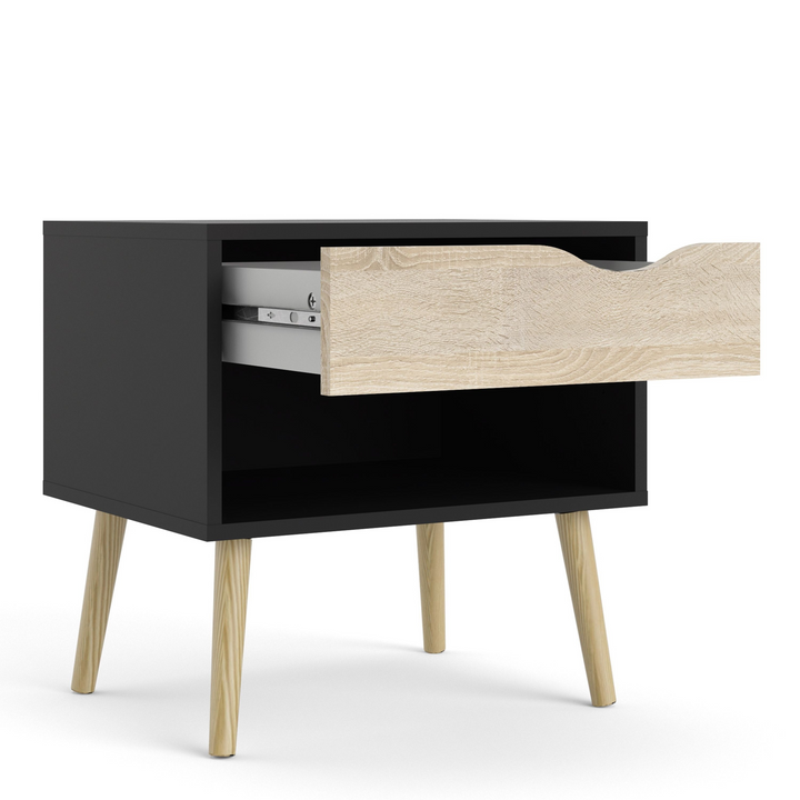 Luton Bedside 1 Drawer in Black and Oak | Bedside Cabinet | Bedside Cabinets | Bedroom Cabinet