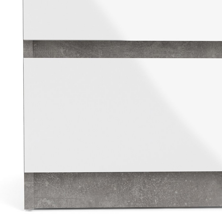 Brook Wide Chest of 6 Drawers (3+3) in Concrete and White High Gloss | Chest of Drawers | Drawers 