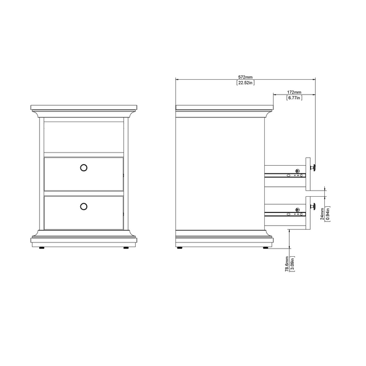 Solihull Bedside 2 Drawers in White | Bedside Cabinet | Bedside Cabinets | Bedroom Cabinet