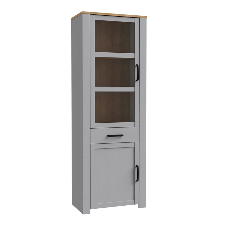 Hitchin 2 Door 1 Drawer Narrow Display Cabinet in Riviera Oak/Grey Oak | Dining Cabinet | Dining Cabinets