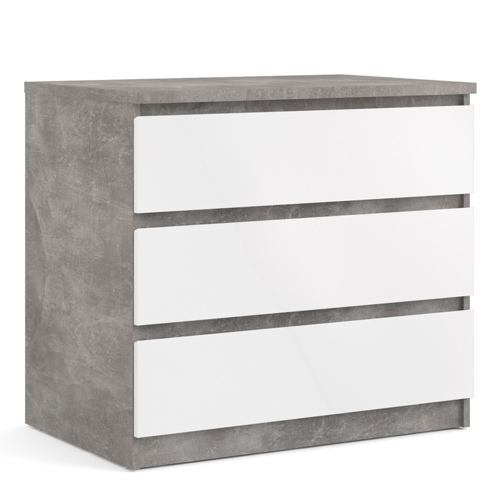 Brook Chest of 3 Drawers in Concrete and White High Gloss | Chest of Drawers | Drawers 