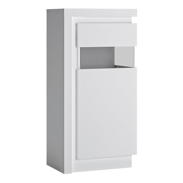 Earley Narrow Display Cabinet (RHD) 123.6cm High (including LED lighting) in White and High Gloss | Dining Cabinet | Dining Cabinets