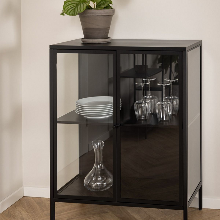 Carshalton Low 2 Door Display Cabinet in Matt Black | Dining Cabinet | Dining Cabinets