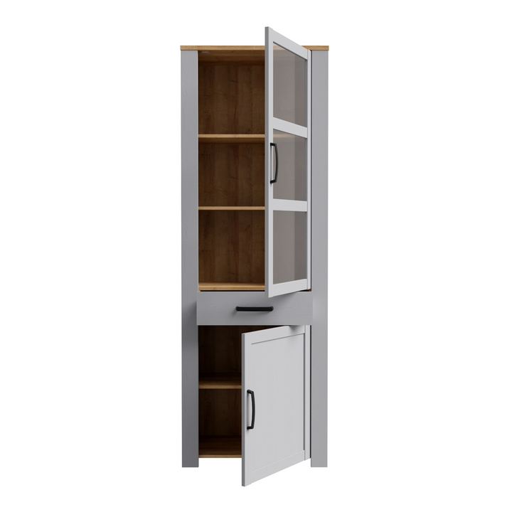 Hitchin 2 Door 1 Drawer Narrow Display Cabinet in Riviera Oak/Grey Oak | Dining Cabinet | Dining Cabinets