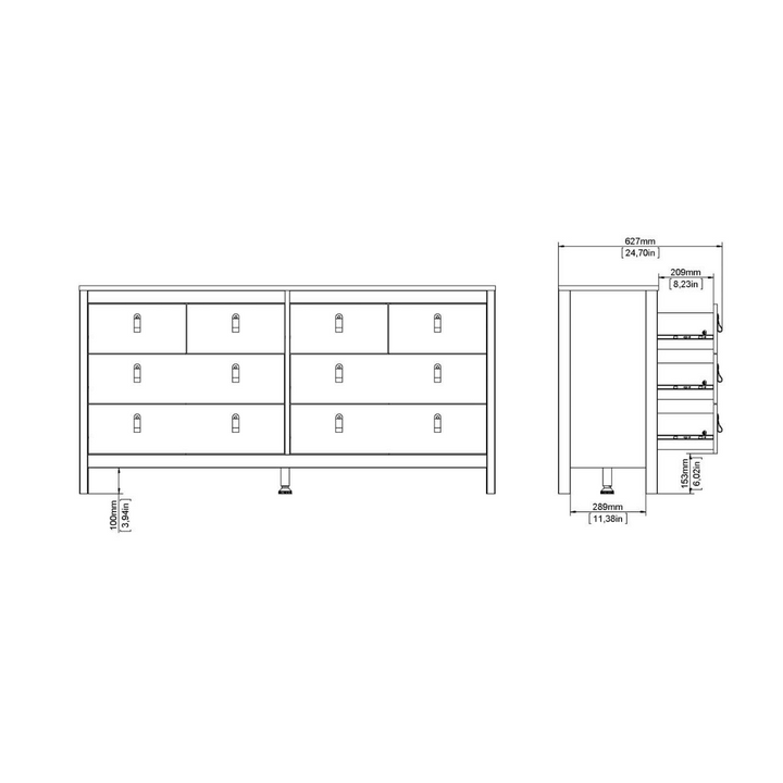 Droitwich Double Dresser 4+4 Drawers in Matt Black | Chest of Drawers | Drawers 