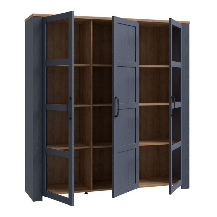 Hitchin 3 Door Large Display Cabinet in Riviera Oak/Navy | Dining Cabinet | Dining Cabinets