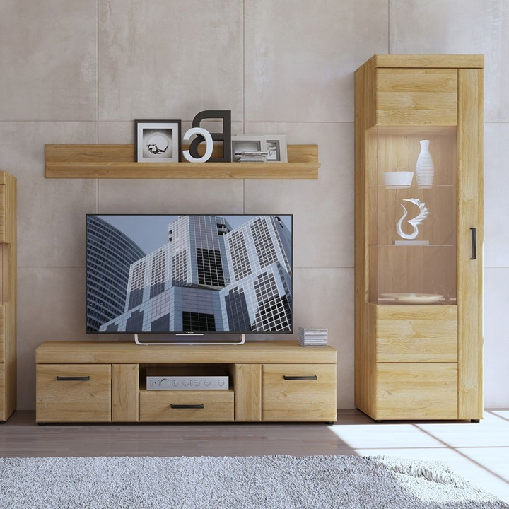 Pontypridd Tall Glazed Display Cabinet (LH) in Grandson Oak | Dining Cabinet | Dining Cabinets