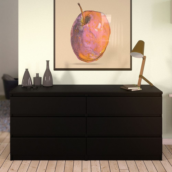 Brook Wide Chest of 6 Drawers (3+3) in Black Matt | Chest of Drawers | Drawers 