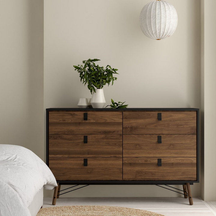 Moubray Wide Double Chest of Drawers 6 Drawers in Matt Black Walnut | Chest of Drawers | Drawers 