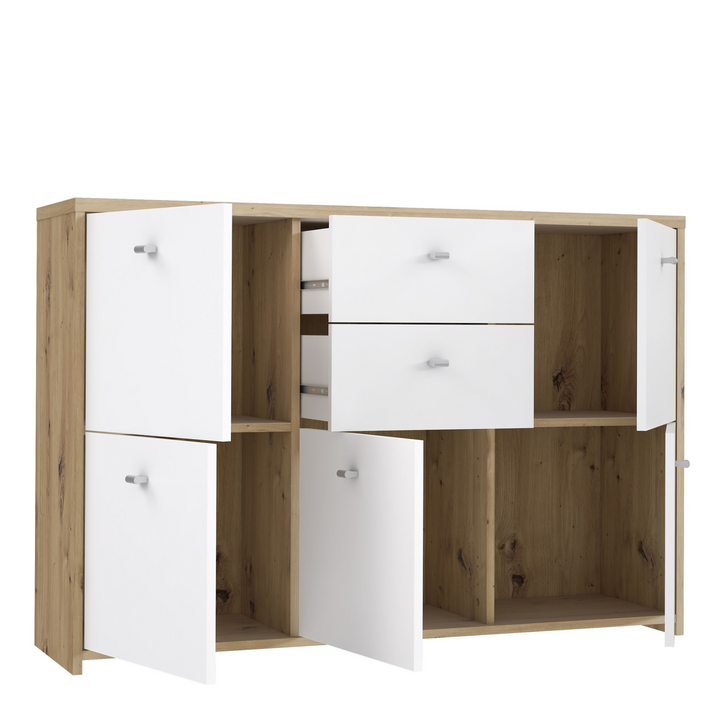 Bicester Chest Storage Cabinet with 2 Drawers and 5 Doors in Artisan Oak/White | Dining Cabinet | Dining Cabinets