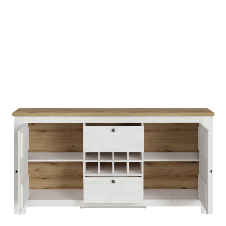 Deal 2 Door 2 Drawer Sideboard with Wine Rack in White and Oak | Dining Cabinet | Dining Cabinets