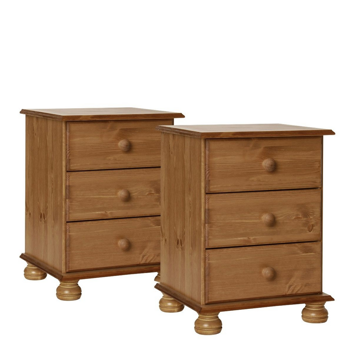 Melton 3 Drawer Bedside in Pine (Package of 2.)| Bedside Cabinet | Bedside Cabinets | Bedroom Cabinet 