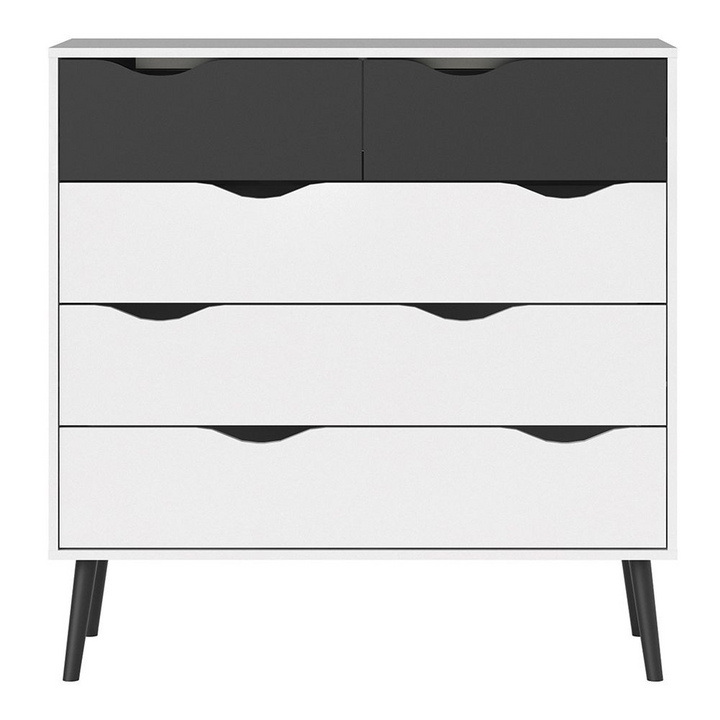 Luton Chest of 5 Drawers in White and Black Matt | Chest of Drawers | Drawers 