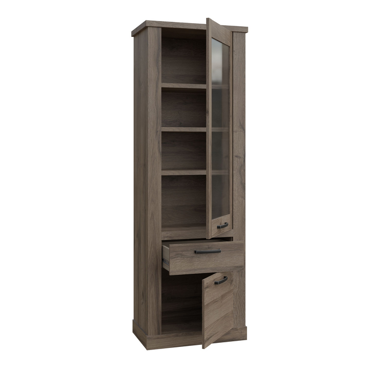 Chichester 2 Door 1 Drawer 3 Shelve Narrow Display Cabinet in Tabak Oak | Dining Cabinet | Dining Cabinets