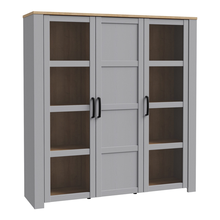 Hitchin 3 Door Large Display Cabinet in Riviera Oak/Grey Oak | Dining Cabinet | Dining Cabinets